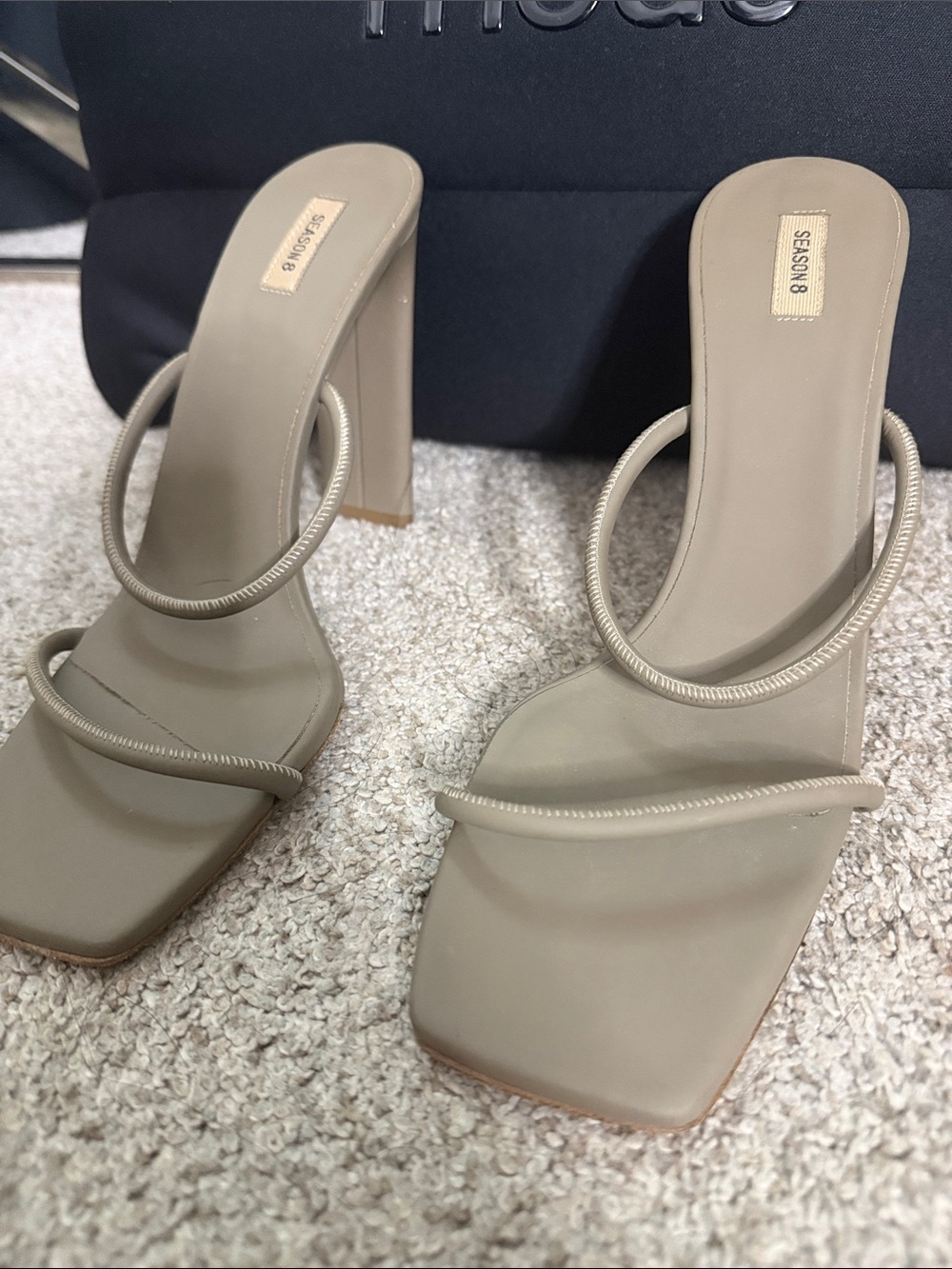 Women's Beige Strappy Square-Toe Heeled Sandals - Picture 2 of 5